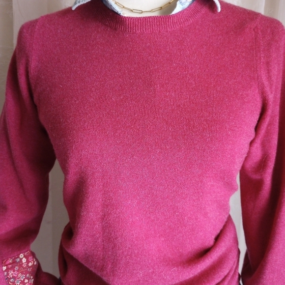 Up-Cycled Brora Scottish Cashmere Crewneck Sweater Dark Berry Pink - Picture 5 of 13